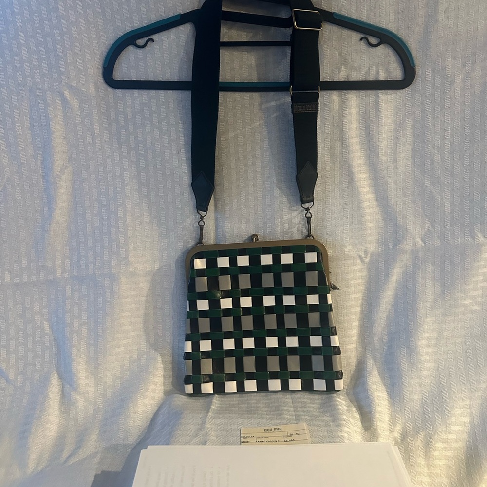 Miu Miu Black and White Woven Messenger Bag